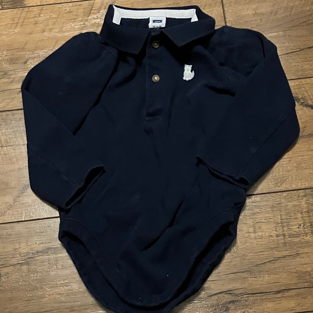 Janie and Jack Navy Blue Baby Polo Shirt - 3 snap bottoms - 12-18 months